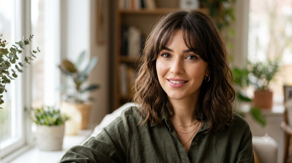 Shoulder-Length Lob with Soft Curved Curtain Fringe